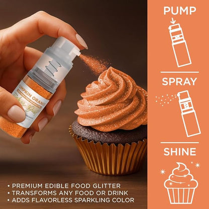 Bakell - Pumpkin Orange Tinker Dust (4g, 1x Mini Spray Pump) Edible Glitter for Food, Desserts, and Beverages!