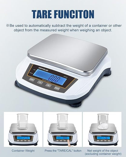 GOYOJO Digital Analytical Balance and Lab Scale, 5000g Capacity, 0.01g Precision, Stainless Steel, Multi-Unit (g/oz/ct/lb) for Jewelry, Kitchen, and Lab – Reliable, Accurate, Easy to Use, Black Panel