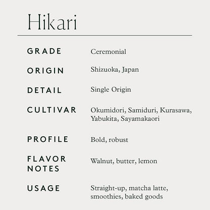 Matchaful - Hikari - Single Origin Ceremonial Matcha - Fine Green Tea Powder, Direct-Trade From Shizuoka, Japan - Smooth and Creamy with Flavor Notes of Walnut, Lemon, Butter - 100g Bag