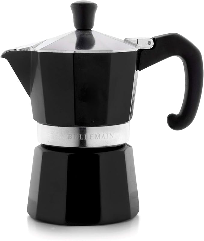 Bellemain Stovetop Espresso Maker | Italian Moka Pot Espresso Maker, Classic Aluminum Design Mocha Pot for Home Brewing & Camping | Easy to Use & Clean - 3-Cup, Black
