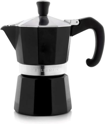 Bellemain Stovetop Espresso Maker | Italian Moka Pot Espresso Maker, Classic Aluminum Design Mocha Pot for Home Brewing & Camping | Easy to Use & Clean - 3-Cup, Black