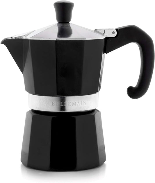 Bellemain Stovetop Espresso Maker | Italian Moka Pot Espresso Maker, Classic Aluminum Design Mocha Pot for Home Brewing & Camping | Easy to Use & Clean - 3-Cup, Black