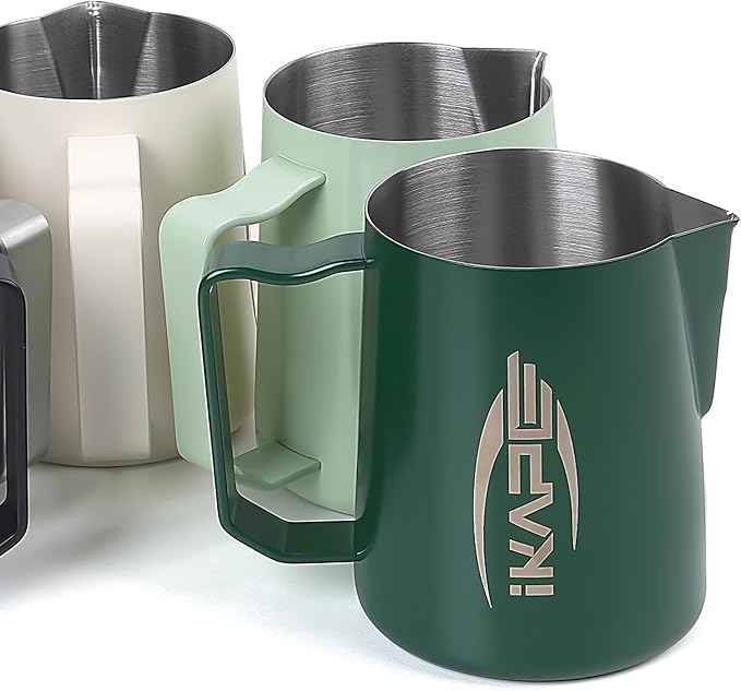 IKAPE Espresso Milk Pitcher, Espresso Steaming Pitcher with Sharp Spout for Espresso Barista Tool, 20.3 oz / 600ml Milk Frothing Jug (Green)