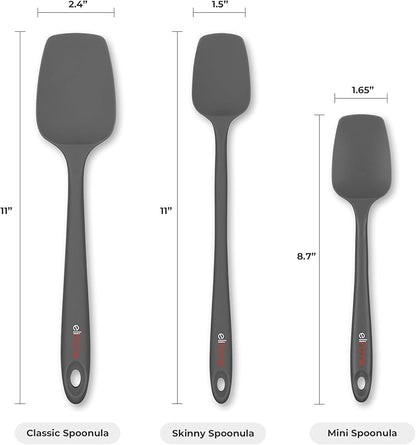 Elihome Mini Silicone Spoonula - Non-Stick Heat Resistant Silicone Scraper Spatula for Mixing, Serving, Scraping, Stirring, and More, 8.75 Inch, Dark Grey