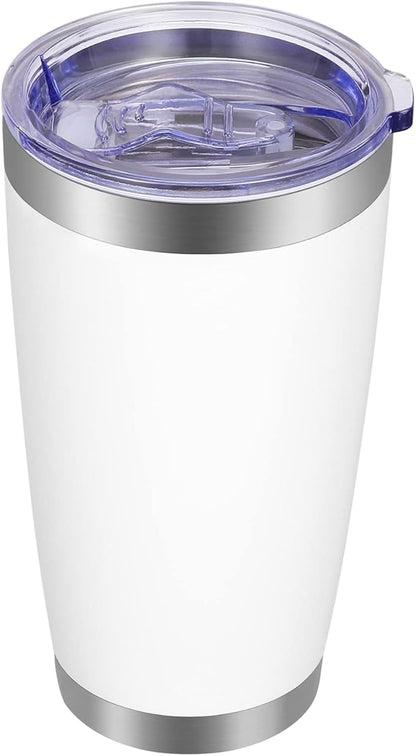 VEGOND 20oz Tumbler with Lid and Straw Stainless Steel Tumbler Cup Vacuum Insulated Double Wall Travel Coffee Mug Powder Coated Coffee Cup(White 1 Pack)