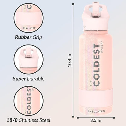 Coldest Insulated Water Bottle with Straw Lid - Stainless Steel Metal Insulated Bottle for Men & Women (Forever Pink Glitter, 32 oz)