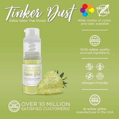 Bakell - Neon Green Tinker Dust (4g, 1x Mini Spray Pump) Edible Glitter for Food, Desserts, and Beverages!