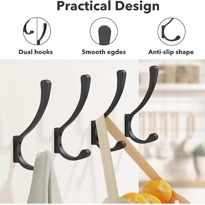 12 Pack Hanging Coat Hooks Wall Mount, Coat Hanger Wall Hangers, Metal Hooks for Hanging Heavy Duty, Screw in Hooks for Hanging Towels, Clothes, Backpack, Hat, Bag, Jacket, Key, Robe, Backpack Black