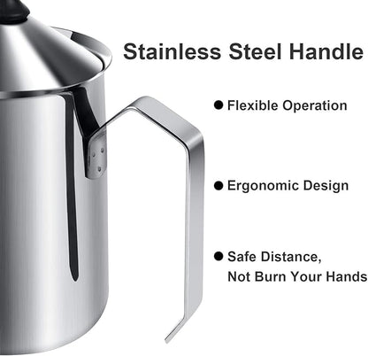 HAPTIME Manual Milk Frother Pitcher with Double Mesh Screen, Hand Frother with Pump for Cappuccino, Latte, and Coffee Foam,17-Ounce Capacity (500ml)
