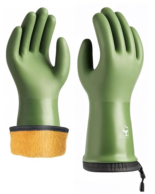 Waterproof Winter Gloves with Grip, Balaena Freezer Gloves for Light Duty Work & Outdoor Adventure, Hiking, Farming, Washing, Ice Fishing, Green, X-Large