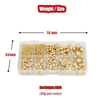 HIFUNBK Gold Mix Sprinkle For Cupcake Topper with Gift Box Pack, 10 Different Shape Sugar Candy Dragee for Cake Baking Decoration, 200g