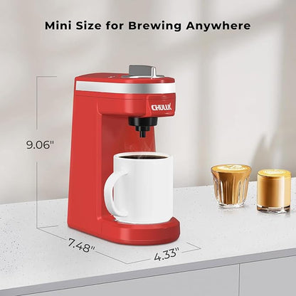CHULUX Mini Coffee Maker for K Capsule, Single Serve Coffee Maker for One Cup Americano, Lightweight Pod Coffee Machine, Red