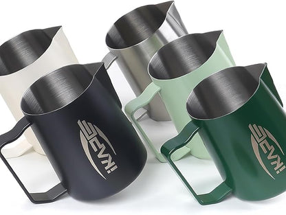 IKAPE Espresso Milk Pitcher, Espresso Steaming Pitcher with Sharp Spout for Espresso Barista Tool, 15.4 oz / 450ml Milk Frothing Jug (Silver)
