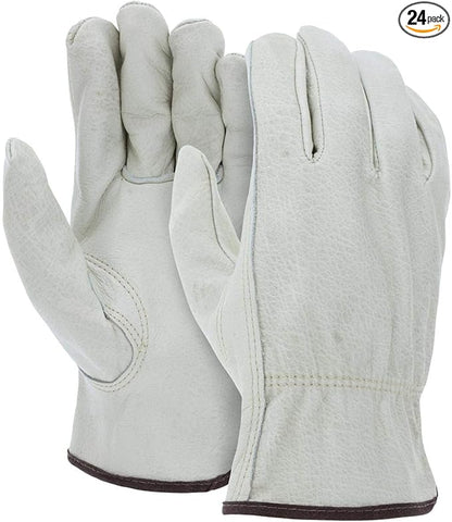 ATERET 12 Pairs X-Large Heavy Duty Durable Cowhide Leather Work Gloves I Driver Gloves for Truck Driving, Warehouse, Gardening, Farming