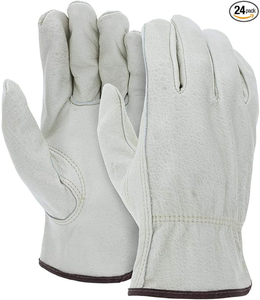 ATERET 12 Pairs Medium Heavy Duty Durable Cowhide Leather Work Gloves I Driver Gloves for Truck Driving, Warehouse, Gardening, Farming