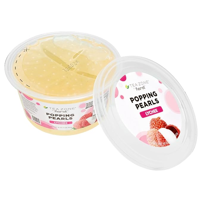 Tea Zone [1 Pound] Lychee Popping Pearls, Bursting Pearls for Teas, Shakes, Smoothies, Dessert Toppings