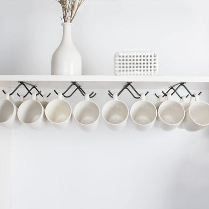Cabinet Hook Mug Holder - Hanging Coffee Cup Rack for Kitchen, Under Cabinets Metal Hangers Organizer Shelf Storage Utensil (Black)
