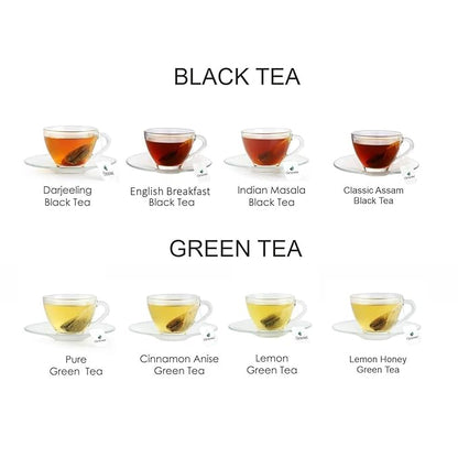 Octavius Assorted Tea Gift Set | 6 Assorted Black & Green Teas | 30 Teabags | Wooden Tea Sampler Pack w/Taj Print Design | Pack of 1