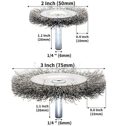 9-Piece Large Wire Brush Wheel Set - Metal Rust Removal, Polishing, Cleaning - 1/4″ (6mm) Shaft - Removes Burrs, Dust, and Paint - Handles Rough Surfaces - Rotary Tool Accessories