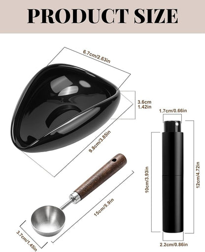 Coffee Dosing Cup Set, Ceramic Espresso Dosing Cup, 10ml Coffee Spray Bottle, 15ml 304 Stainless Steel Measuring Spoon with Wooden Handle