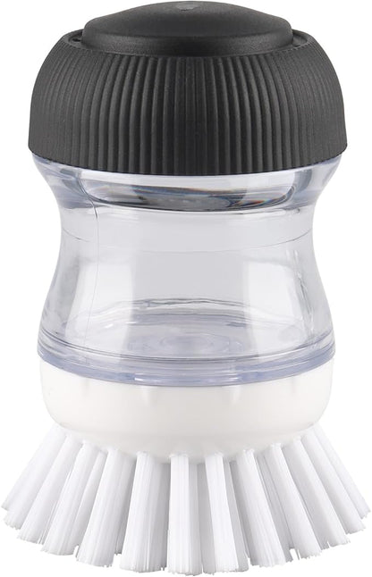 Dish Scrub Brush with Soap Dispenser, Kitchen Brush for Dish Pot Pan Sink Cleaning, 1 Piece Soap Dispensing Palm Brush, Black/Clear/White