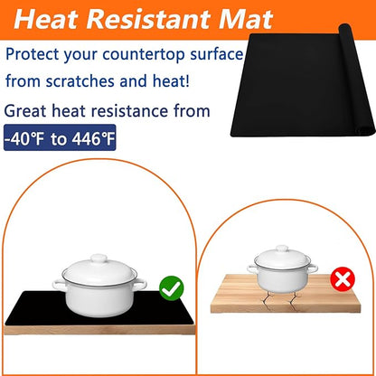 35.4''x23.6''(90cmx60cm) Extra Large Silicone Mat for Kitchen Counter, Heat Resistant Countertop Protector, Non-Slip Waterproof Kitchen Island Mat, Easy to Clean, Black