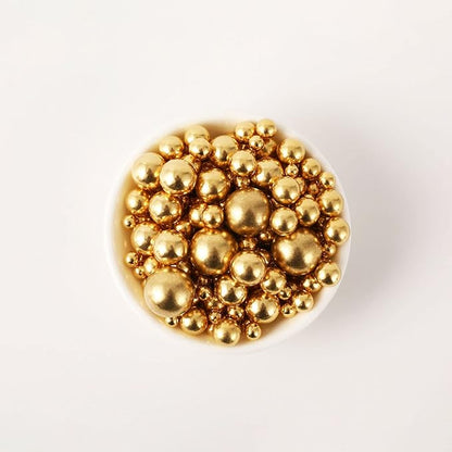 Kasvan Gold Pearl Sugar sprinkles - Edible Candy Pearls 130g/4.58 Oz, Mix Size Cake Candy, Decorate Cakes, Cookies, Ice Cream (Bright Gold)