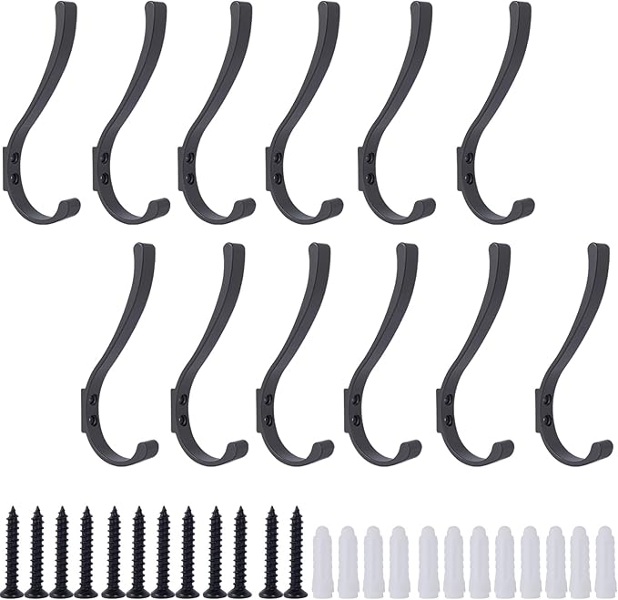 12 Pack Hanging Coat Hooks Wall Mount, Coat Hanger Wall Hangers, Metal Hooks for Hanging Heavy Duty, Screw in Hooks for Hanging Towels, Clothes, Backpack, Hat, Bag, Jacket, Key, Robe, Backpack Grey
