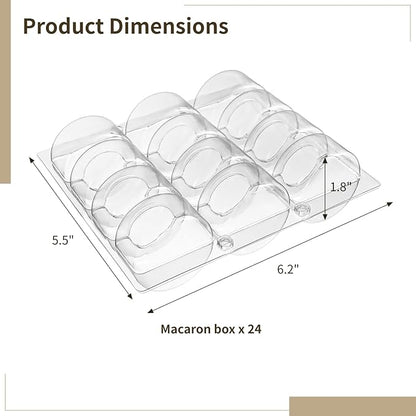 24 PCS Macaron Boxes, 12-Slot Dessert Cases for Macarons Small Cakes, Clear Plastic Macaron Storage Containers, Macaroon Packaging Display Trays for Cookie Wedding Party Gifts