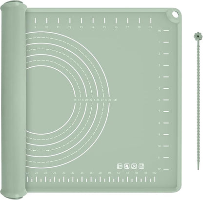 Silicone Baking Mat 24" x 16", Extra Thick Dough Rolling Mat with Measurements and Edge Heightening, Non-stick Food Grade Silicone Pastry Mat for for Pastry, Bread, Cookies, Pizza, Fondant, Pasta
