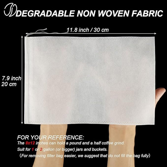 50pcs No Mess Large Cold Brew Bags, 8x12 inch Disposable Coffee Filter Bag Fine Mesh Hops Brewing Drawstring Pouches for Iced Coffee