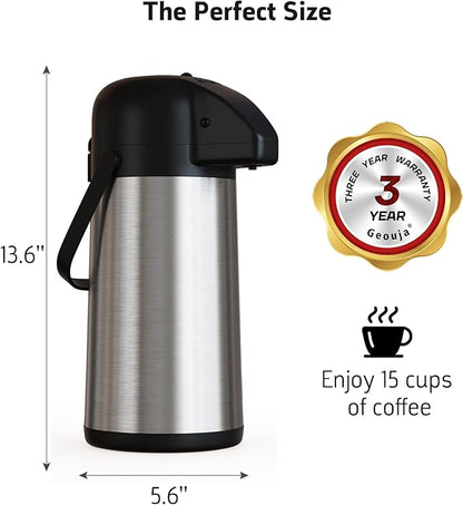 Airpot Coffee Carafe for Keeping Hot - 85 OZ / 2.5L Large Coffee Dispenser with Pump - Insulated Stainless Steel Thermos Urn for Hot Drinks Water Tea Chocolate - Thermal Beverage Dispenser for Parties