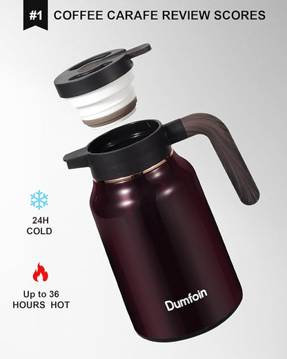 Carafes for Hot Liquids 51 oz - 12 Hour 2 PCS Stainless Steel Thermal Coffee Carafe-Insulated Coffee Carafes For Keeping Hot/Cold Coffee, Tea, Water, 1.5 Liter Beverage Dispenser(red/red)