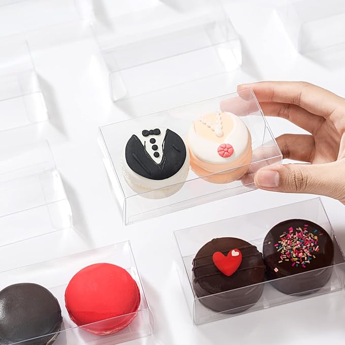 50 Pack Clear Macaron Boxes for 2, Mini Treat Boxes Chocolate Covered Orec Boxes Chocolate Truffle Boxes Browines BoxesPastry Boxes Candy Boxes(4.17" x 2.17" x 1.38")