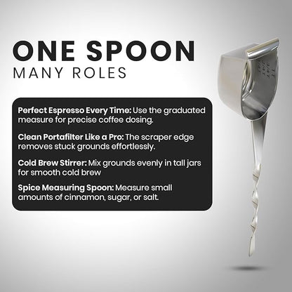 Rattleware Stainless Steel Spoon Twist - Espresso Spoon with Graduated Measure and Scraper Front - Perfect for Precision Coffee Making