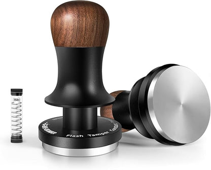 MHW-3BOMBER 58.5mm Espresso Tamper - 3 Spring Loaded Coffee Tamper with Sound Feedback - Barista Tamper Tool Espresso with 15lb / 30lbs Replacement Springs - Walnut Handle SUS304 Flat Base T7067F-OS