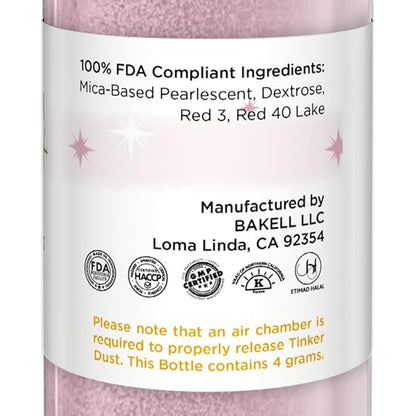 Bakell - Soft Pink Tinker Dust (4g, 1x Mini Spray Pump) Edible Glitter for Food, Desserts, and Beverages!