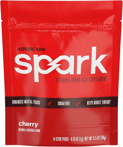 AdvoCare Spark - Energy Drink Mix - Vitamin & Amino Acid Supplement - Supports Energy & Focus* - Portable Immune Support* - Sugar-Free - Cherry, 14 Stick Packs (3.5 oz)