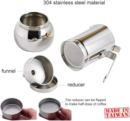 DÉBUT Stainless Steel Italian Espresso Coffee Maker Stovetop Moka Pot Greca Coffee Maker Latte Cappuccino Percolator, 6 Espresso Cup - 10 Oz