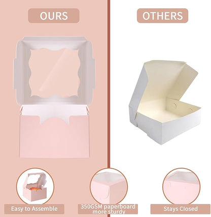150pcs Pink Small Cake Box,4x4x2.5 Inch Bakery Boxes with Window,gift boxes bulk for Mini Cake Pastry Dessert Strawberries Chocolates Cupcakes with Stickers
