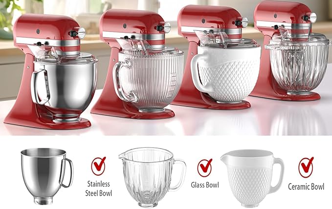 Grouarty Tilt-Head Stand Mixer Pouring Shield – Universal Splash Guard Compatible with 6-7QT Stainless Steel, Glass & Ceramic Bowls, Secure Fit Design