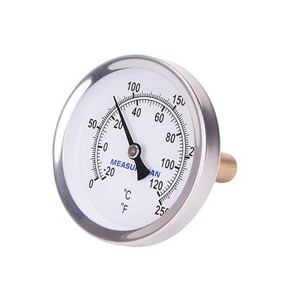 MEASUREMAN Hot Water Bi-Metal Thermometer, 2-1/2" Dial, 1-3/4" Lead-Free Brass Stem, Range 0-250 deg F/-20-120 deg C, 2% Accuracy, Adjustable, 1/2" NPT Back Mount