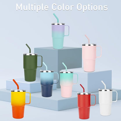 Sursip 24 oz Insulated Cup with Handle, Double Wall Vacuum Stainless Steel Tumbler with Straw and 2 Lids, For Cold/Hot Drinks, Coffee Travel Mug for Car/Home/Office/Party/Camping (Pink＆Purple-1 Pack)