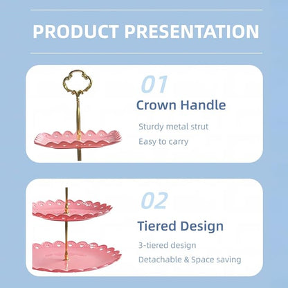 RAUVOLFIA 2 Pack of Plastic Round & Square Dessert Cupcake Stand, 3 Tier Cup Cake Holder Tower for Tea Party/Birthday/Wedding, Plastic Tiered Serving Tray (Pink)