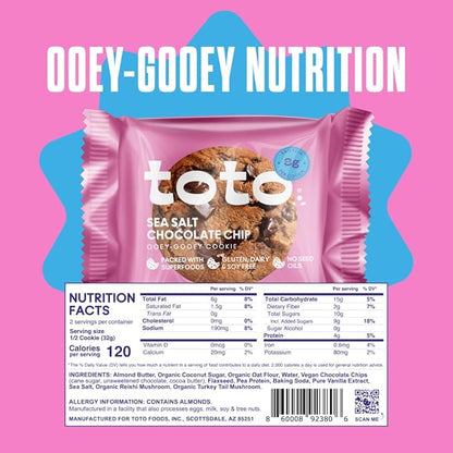 Toto's Sea Salt Chocolate Chip Vegan Cookies: Gluten-Free High-Fiber Cookie with Plant-Based Protein, Superfoods, and Adaptogens - 10X Individually Wrapped Cookies