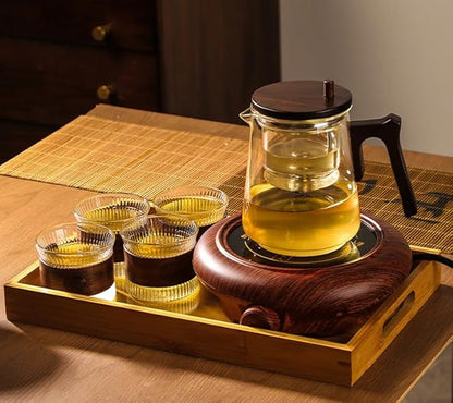 Glass Teapot with Removable Infuser, Loose Leaf Tea Brewing (7-shaped handle)