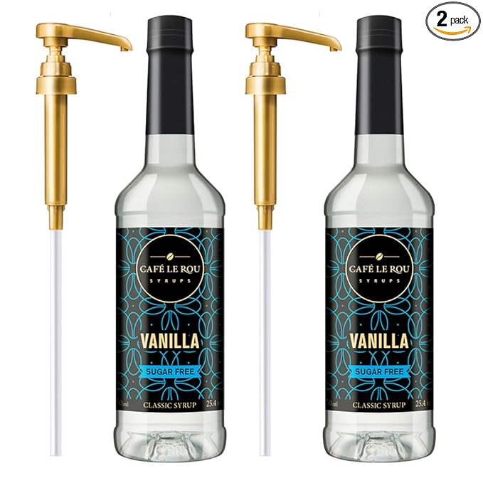 "NEW" Café Le Rou Coffee Syrup Sugar Free Vanilla, 25.4oz (Pack of 2)*Includes 2 Coffee Syrup Pumps* Cafe Coffee Flavoring Syrup for Coffee, Tea, and Espresso
