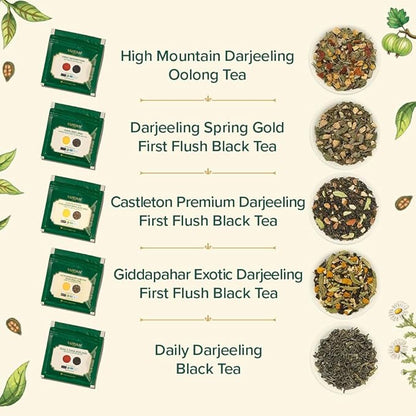 VAHDAM, Assorted Darjeeling Tea Sampler (10 Flavors, 50 Servings) Gluten Free, Non GMO - Darjeeling First Flush & Second Flush | Loose Leaf Tea Sample