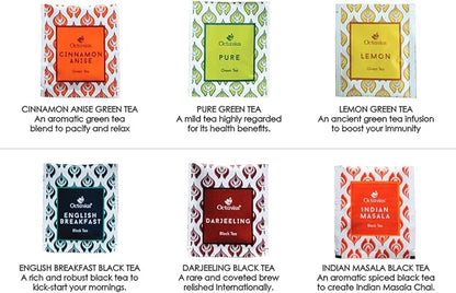 Octavius Tea Variety Pack | 6 Assorted Black & Green Tea Flavors | 25 Teabags | Tea Sampler Pack | Pack of 4 | 100 Teabags | Premium Indian Tea Gift Set