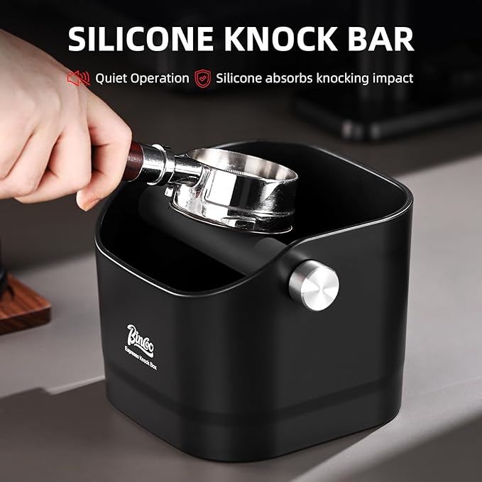 Espresso Knock Box - Bincoo Pink Espresso Machine Knock Box/Espresso Grounds Knock Box, Barista Style Coffee Knock Box for Grounds with Removable Shock-Absorbent Knock Bar and Anti-Slip Base. (Pink)